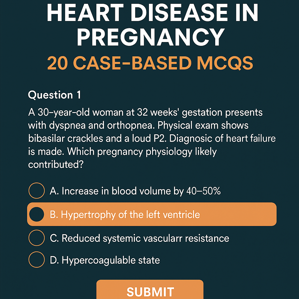Heart Disease in Pregnancy: Causes, Risks, Management & 20 Case-Based MCQs (With Answers & Explanations)